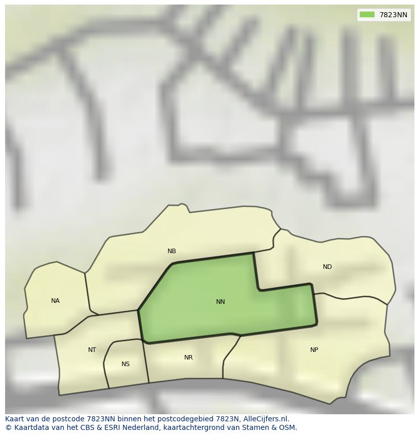 Afbeelding van het postcodegebied 7823 NN op de kaart.