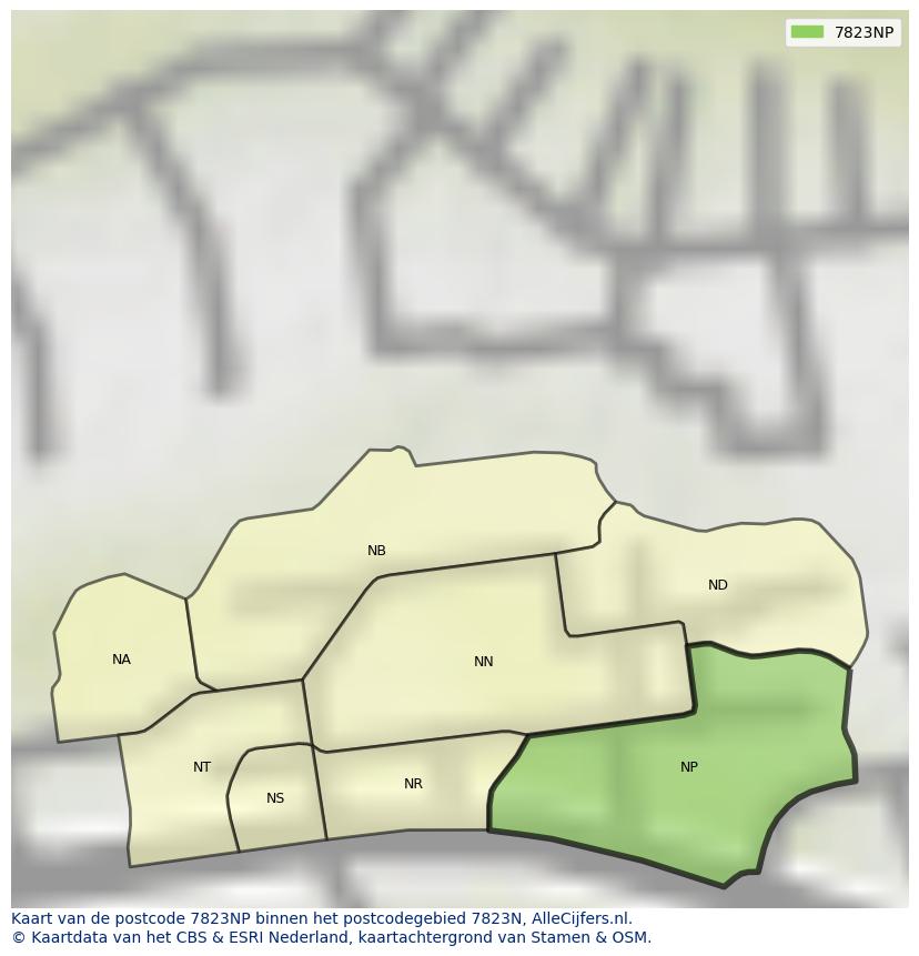 Afbeelding van het postcodegebied 7823 NP op de kaart.