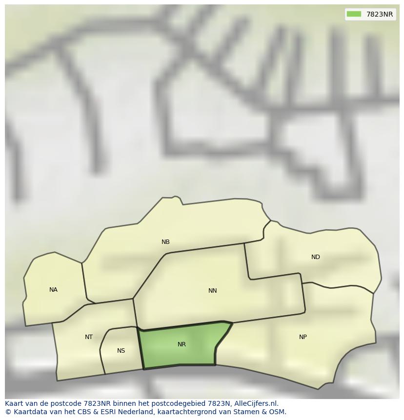 Afbeelding van het postcodegebied 7823 NR op de kaart.