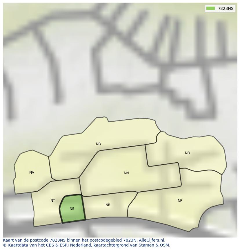 Afbeelding van het postcodegebied 7823 NS op de kaart.