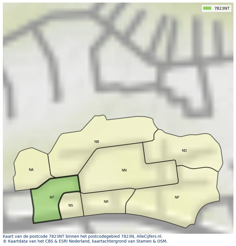 Afbeelding van het postcodegebied 7823 NT op de kaart.