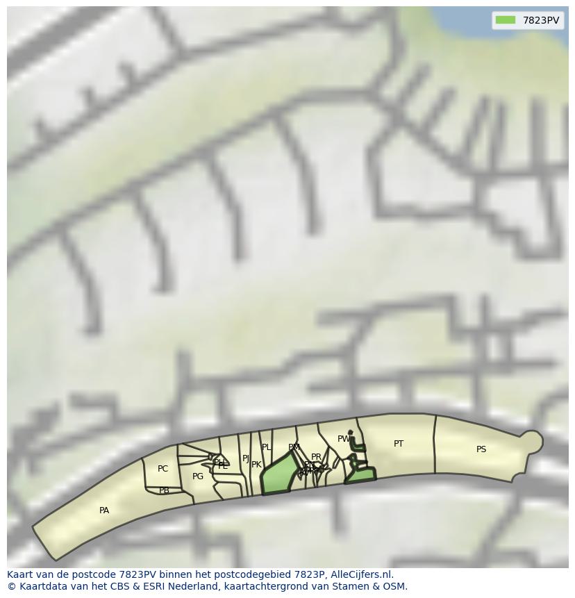 Afbeelding van het postcodegebied 7823 PV op de kaart.