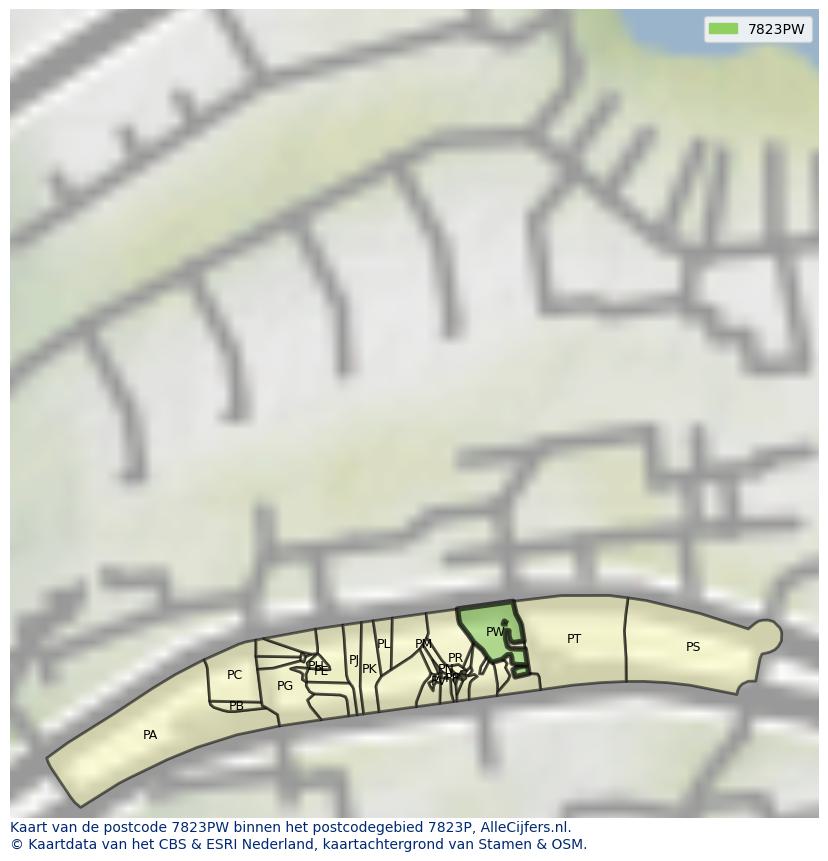 Afbeelding van het postcodegebied 7823 PW op de kaart.