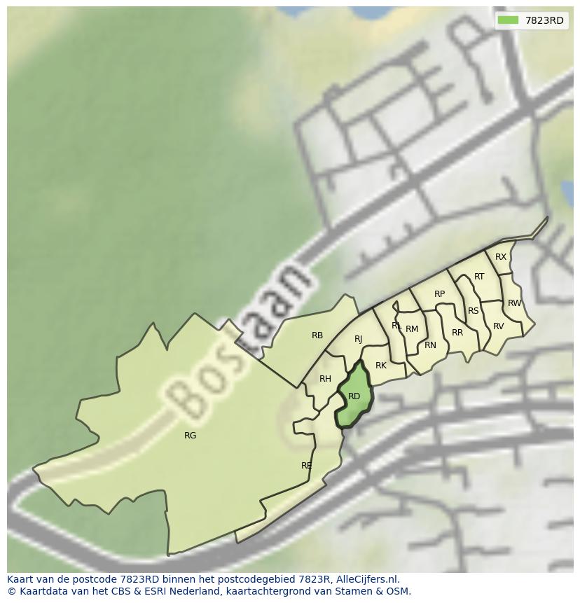 Afbeelding van het postcodegebied 7823 RD op de kaart.