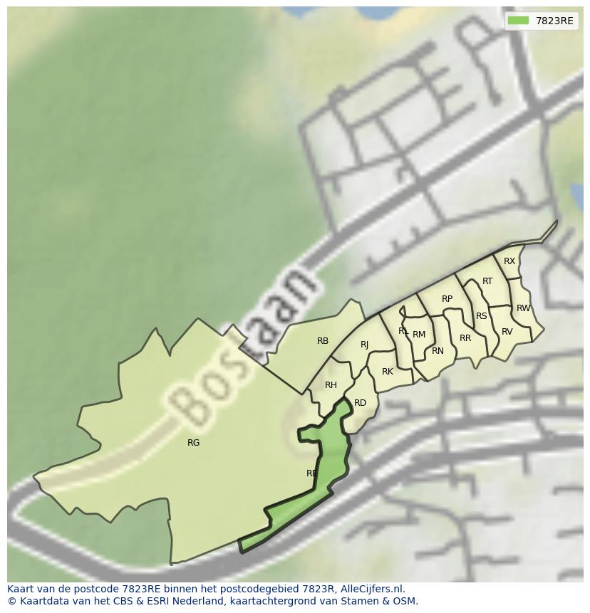 Afbeelding van het postcodegebied 7823 RE op de kaart.