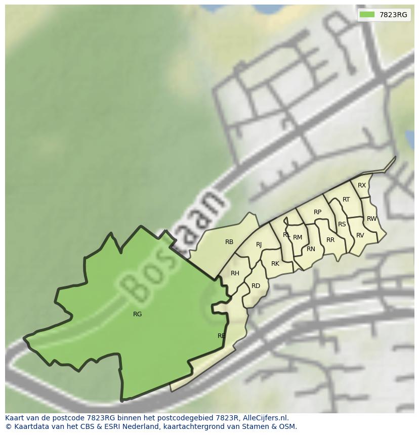 Afbeelding van het postcodegebied 7823 RG op de kaart.