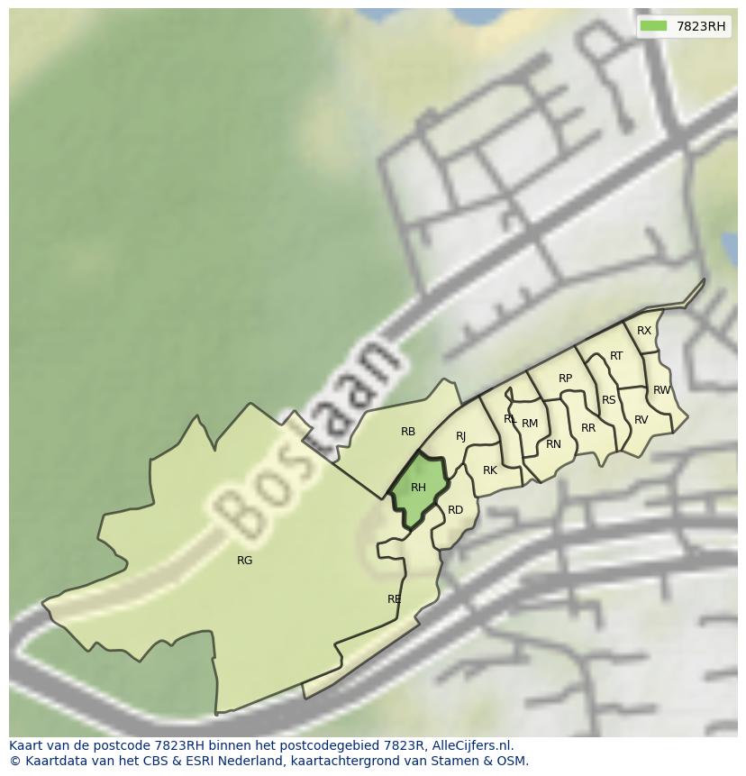 Afbeelding van het postcodegebied 7823 RH op de kaart.