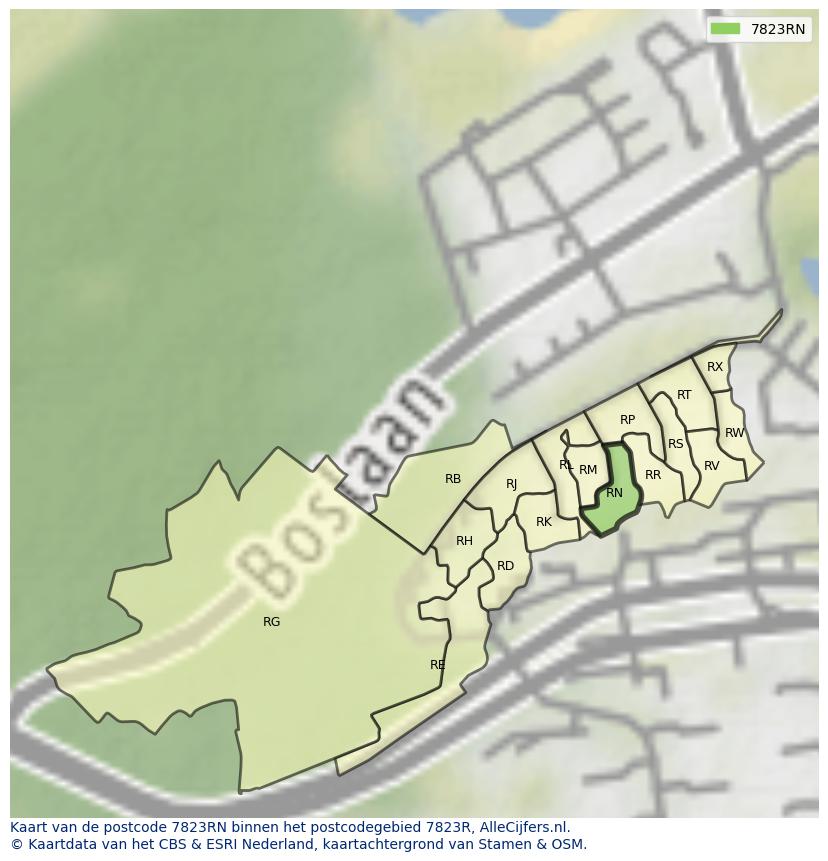 Afbeelding van het postcodegebied 7823 RN op de kaart.
