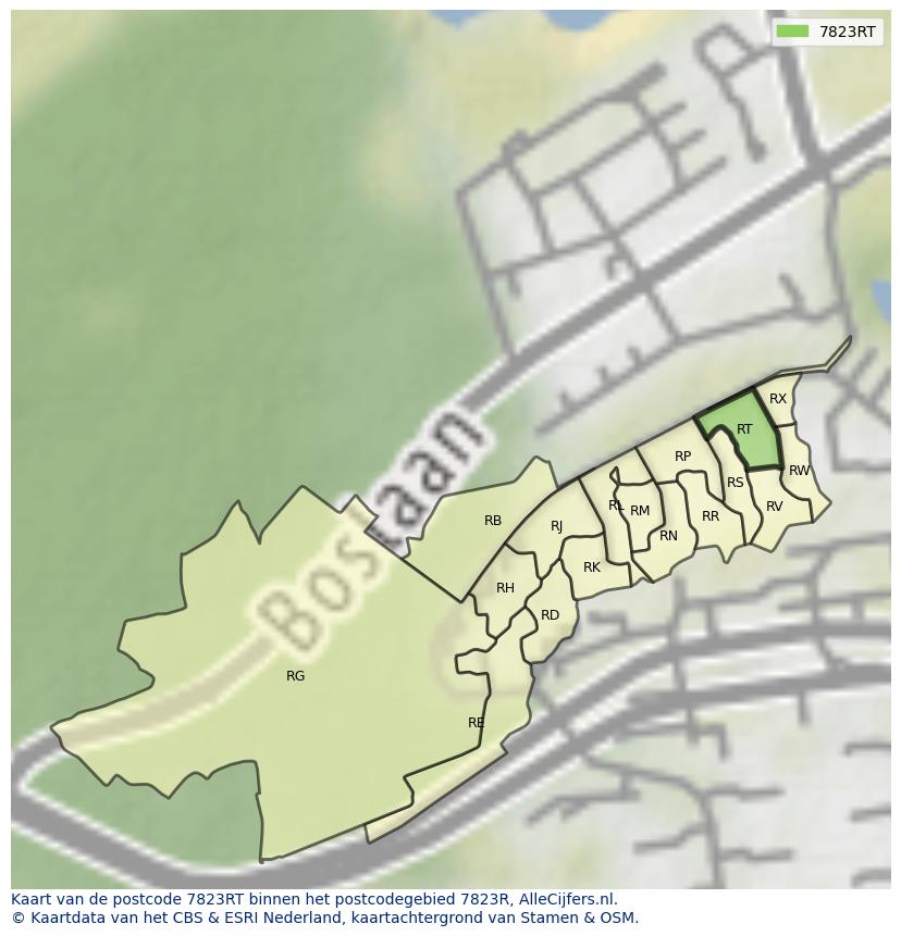 Afbeelding van het postcodegebied 7823 RT op de kaart.