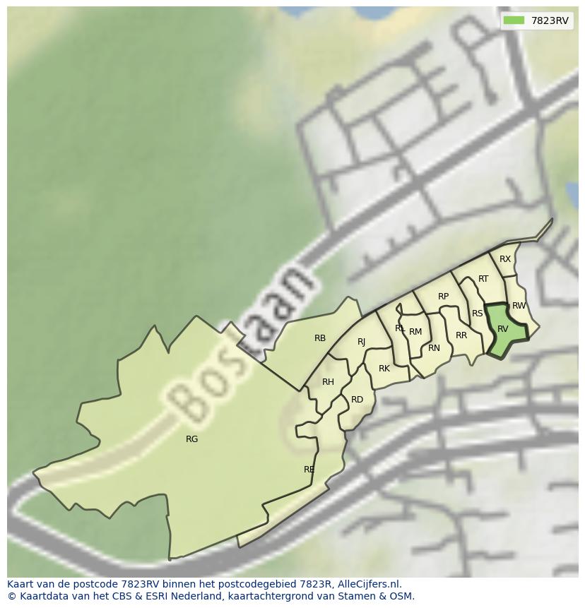 Afbeelding van het postcodegebied 7823 RV op de kaart.