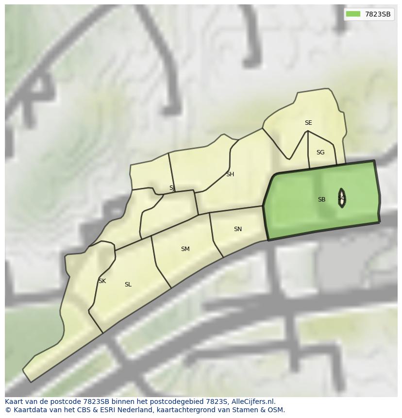 Afbeelding van het postcodegebied 7823 SB op de kaart.