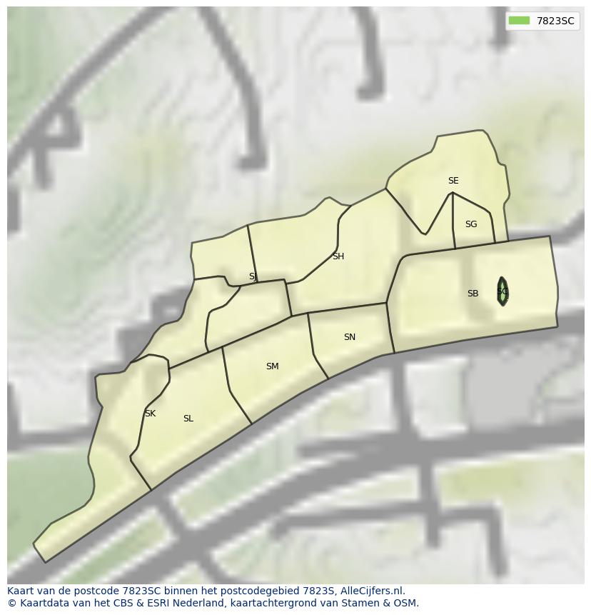 Afbeelding van het postcodegebied 7823 SC op de kaart.