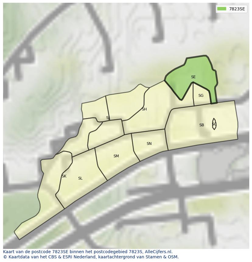 Afbeelding van het postcodegebied 7823 SE op de kaart.