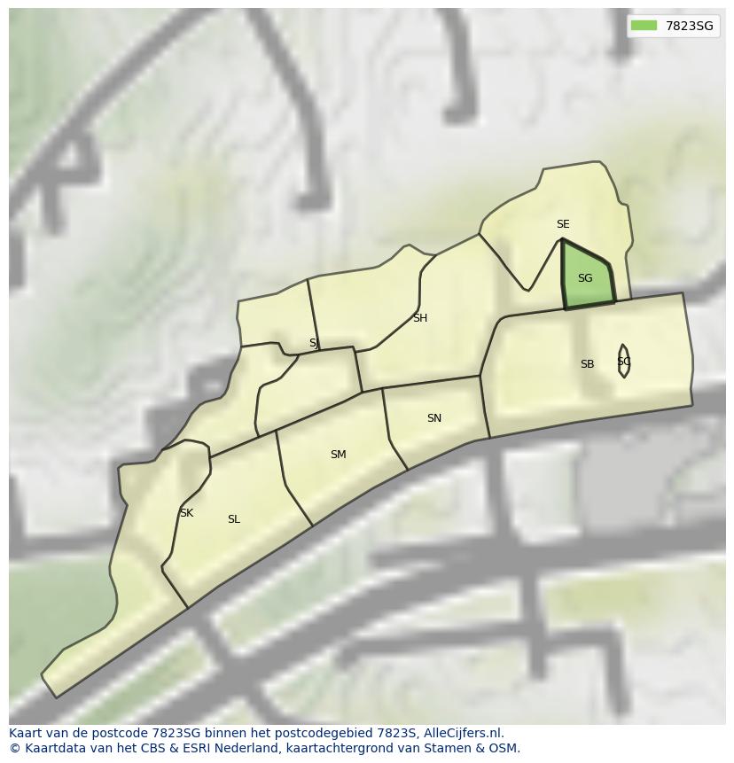 Afbeelding van het postcodegebied 7823 SG op de kaart.