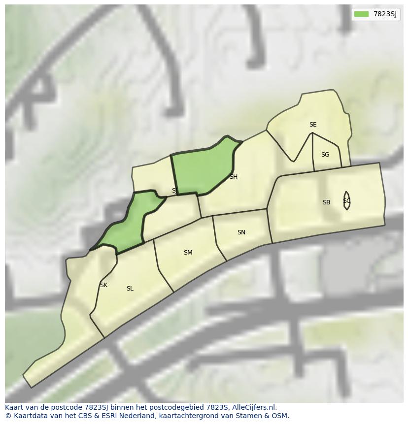 Afbeelding van het postcodegebied 7823 SJ op de kaart.