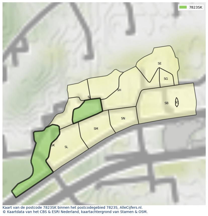 Afbeelding van het postcodegebied 7823 SK op de kaart.