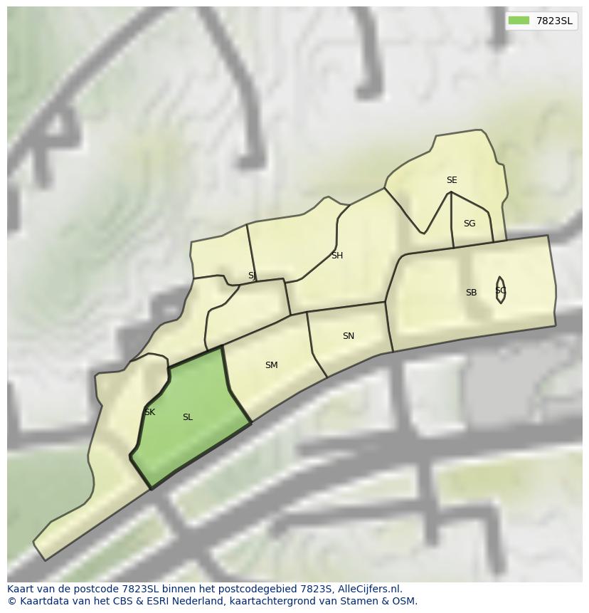 Afbeelding van het postcodegebied 7823 SL op de kaart.