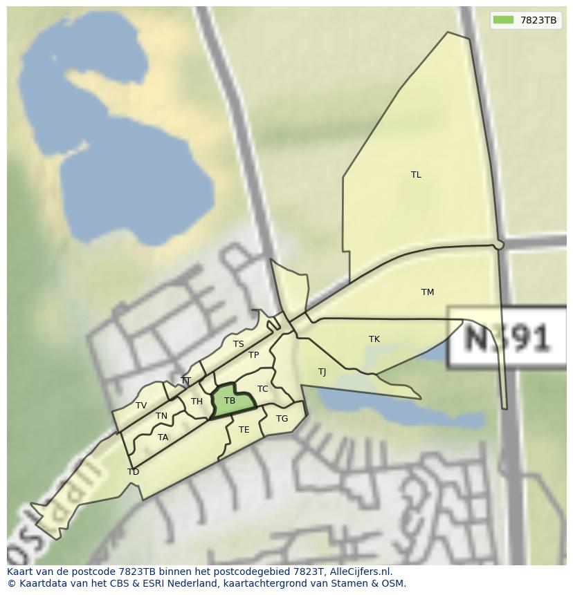 Afbeelding van het postcodegebied 7823 TB op de kaart.