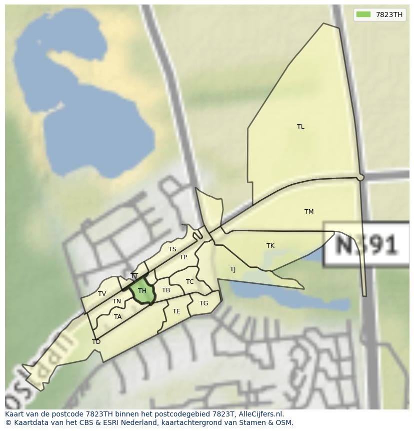 Afbeelding van het postcodegebied 7823 TH op de kaart.