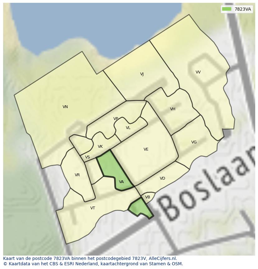Afbeelding van het postcodegebied 7823 VA op de kaart.