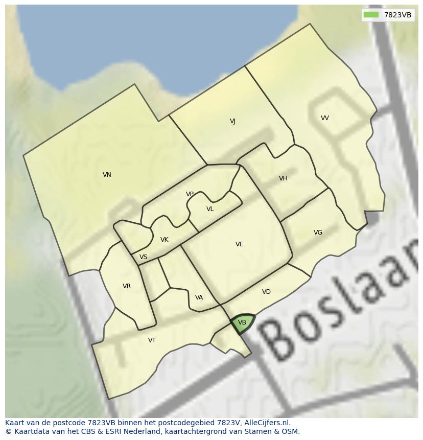 Afbeelding van het postcodegebied 7823 VB op de kaart.
