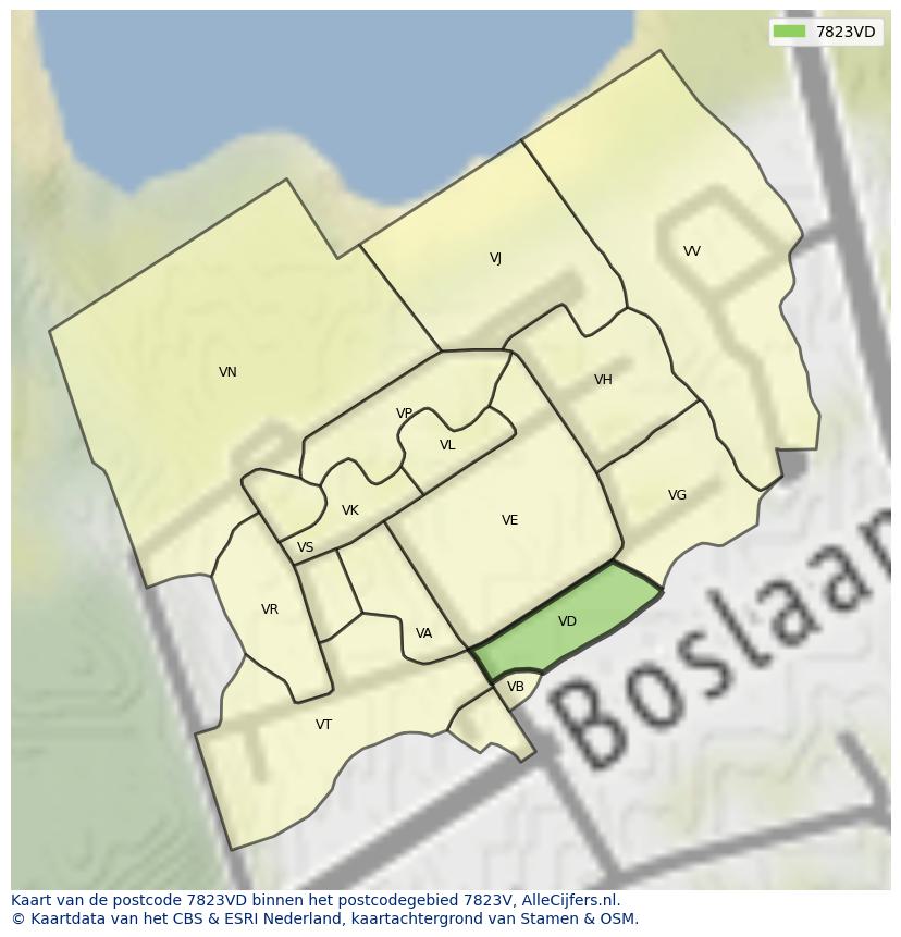 Afbeelding van het postcodegebied 7823 VD op de kaart.