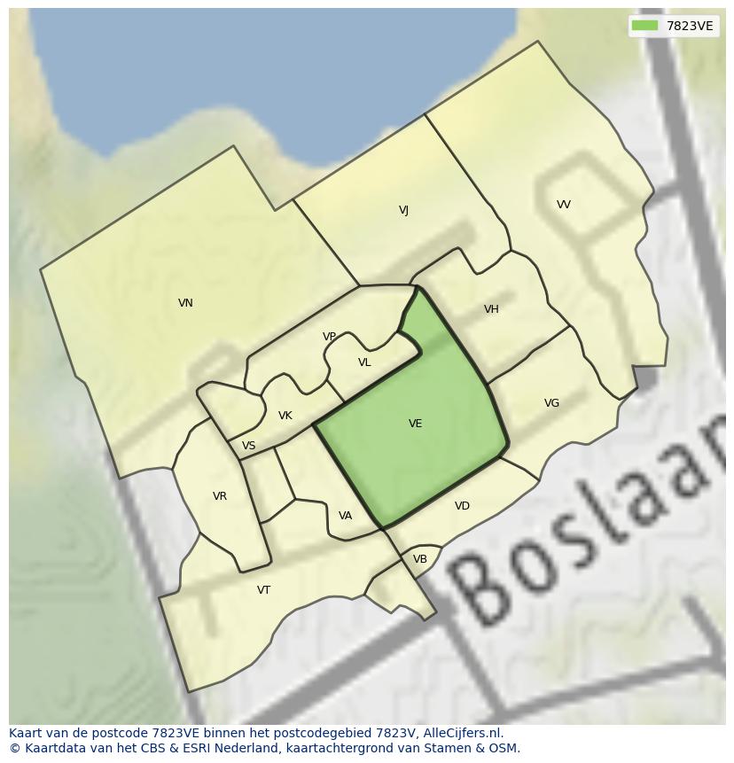 Afbeelding van het postcodegebied 7823 VE op de kaart.