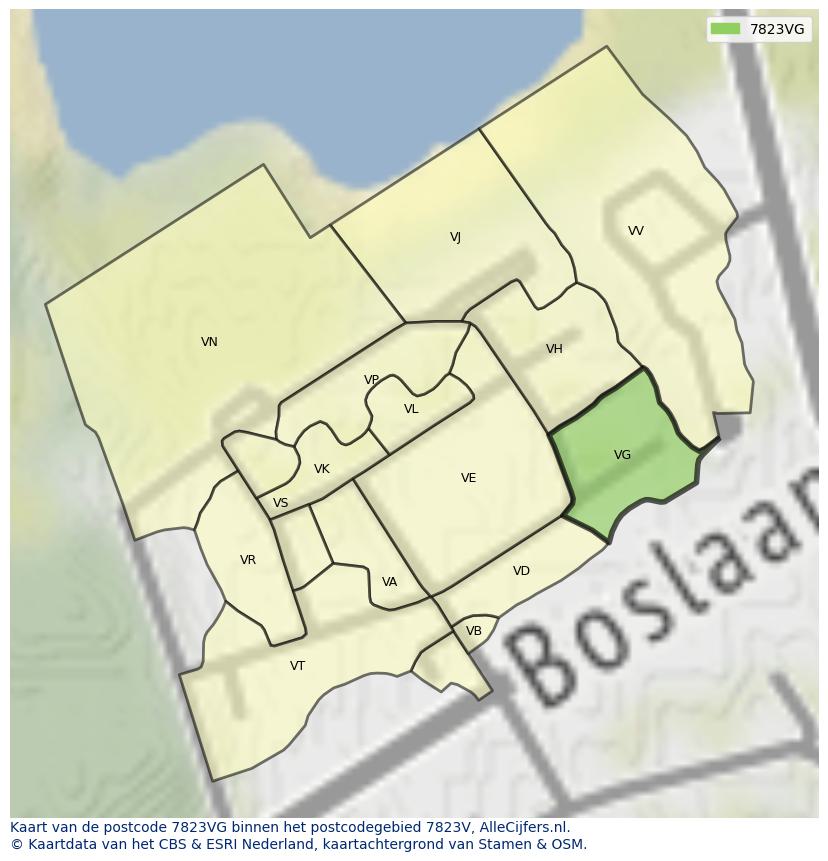Afbeelding van het postcodegebied 7823 VG op de kaart.
