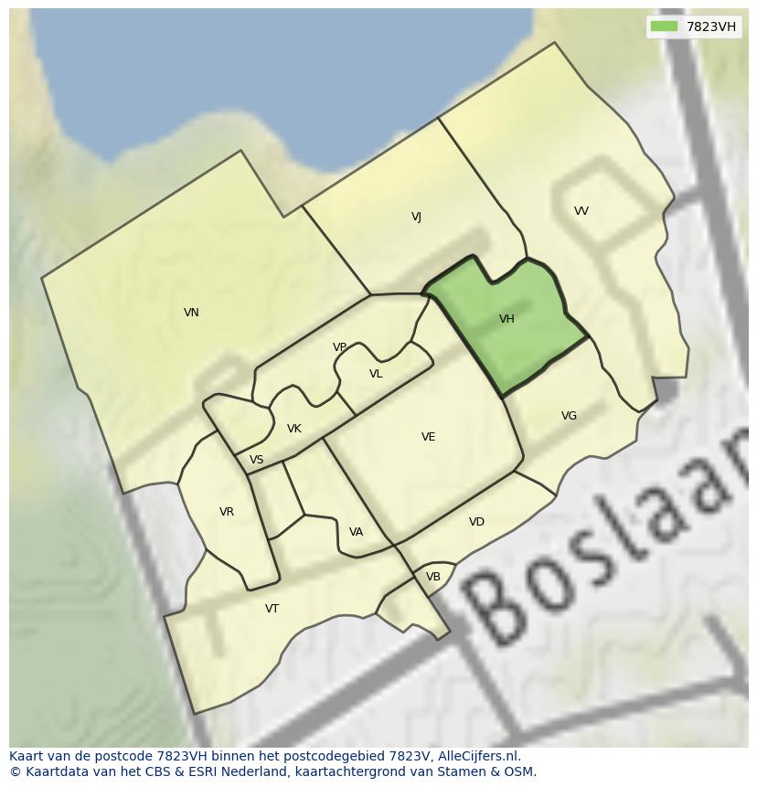 Afbeelding van het postcodegebied 7823 VH op de kaart.