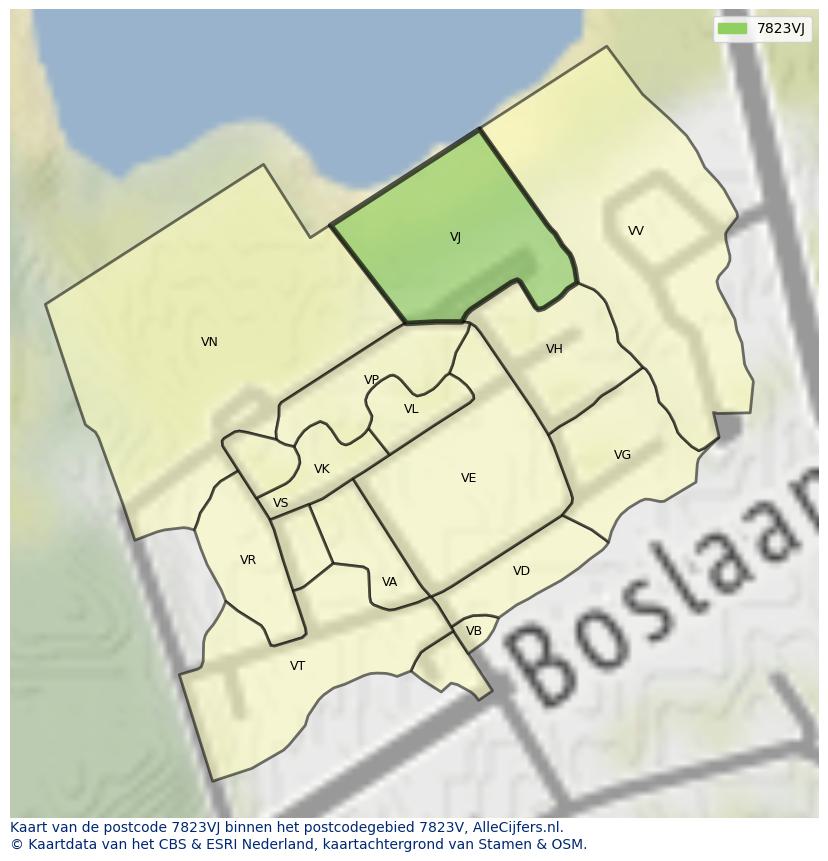 Afbeelding van het postcodegebied 7823 VJ op de kaart.