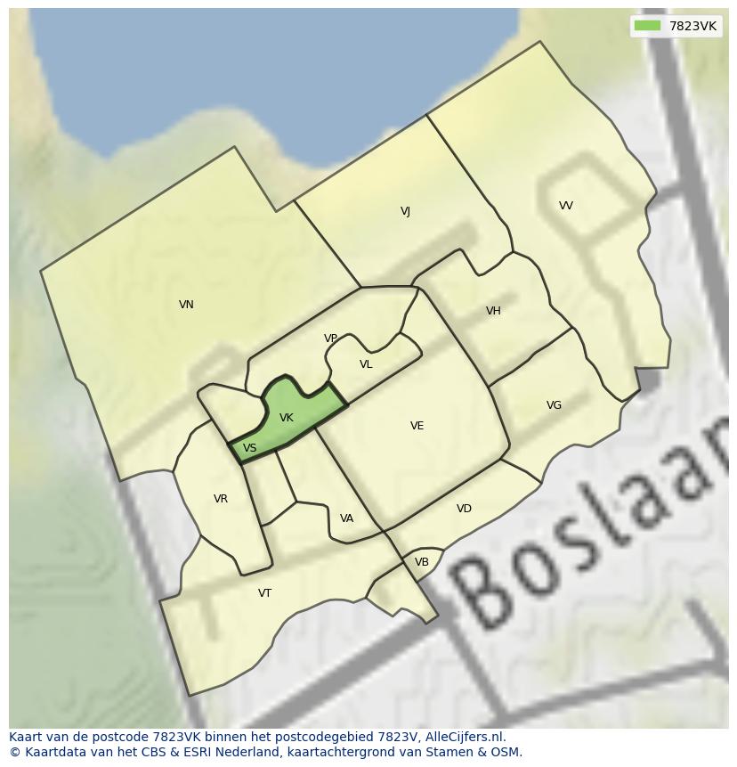 Afbeelding van het postcodegebied 7823 VK op de kaart.