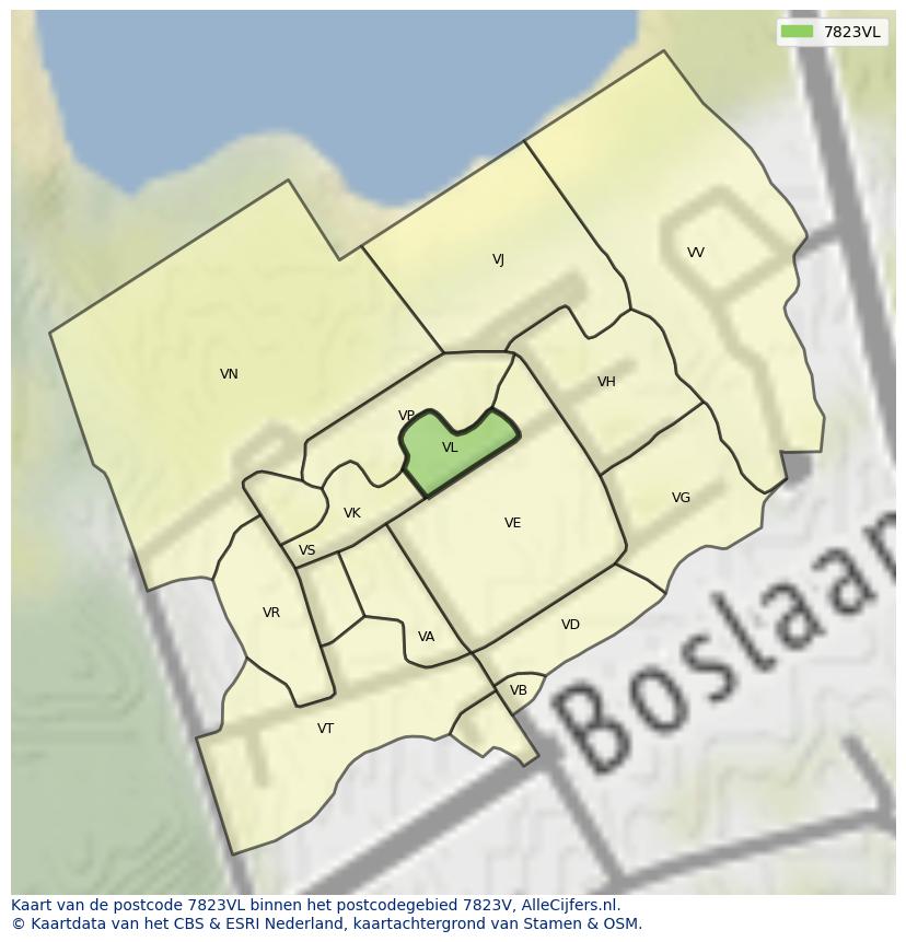 Afbeelding van het postcodegebied 7823 VL op de kaart.
