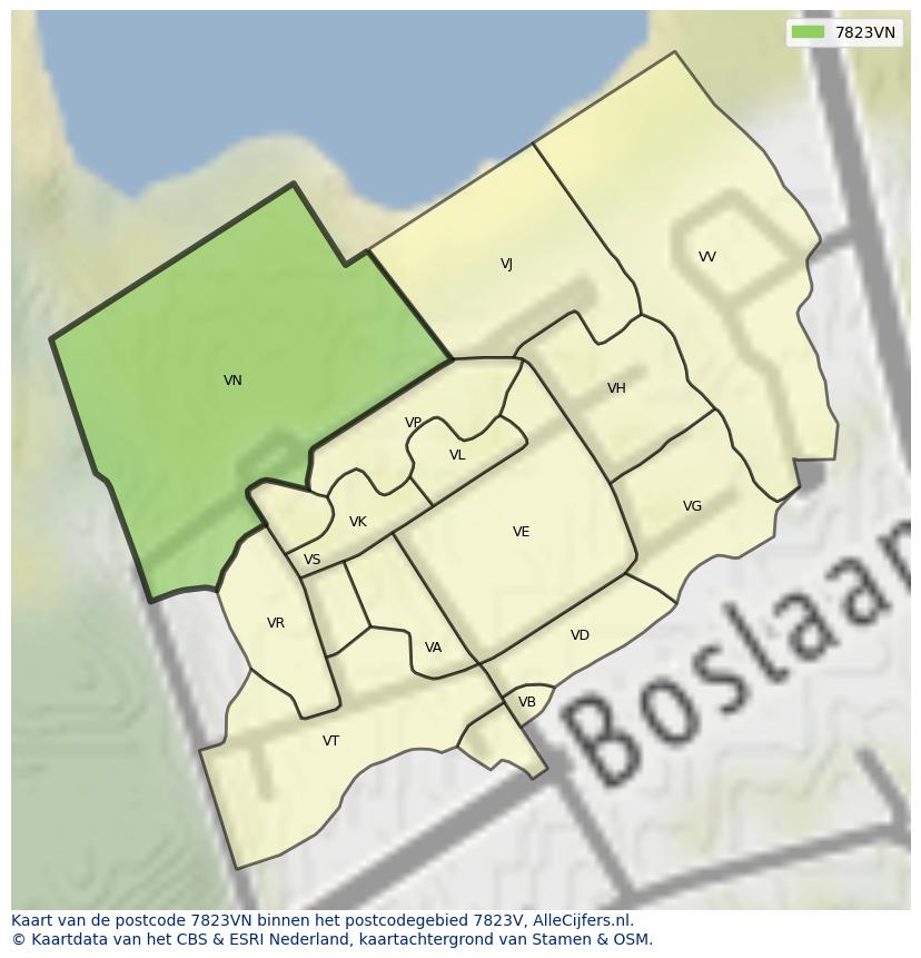 Afbeelding van het postcodegebied 7823 VN op de kaart.