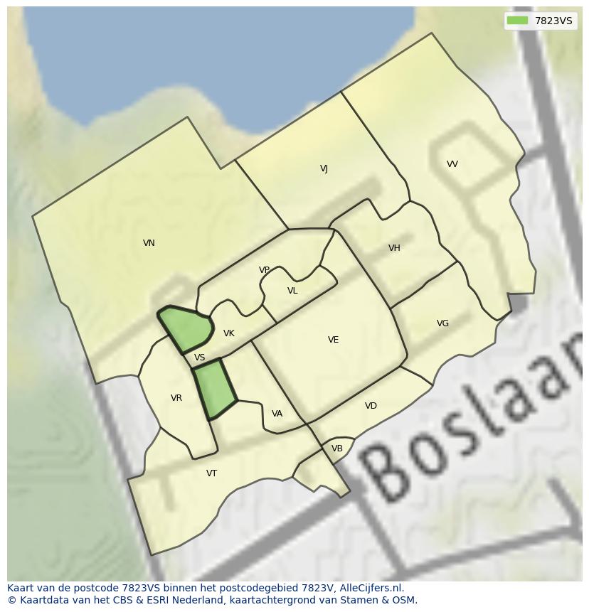 Afbeelding van het postcodegebied 7823 VS op de kaart.