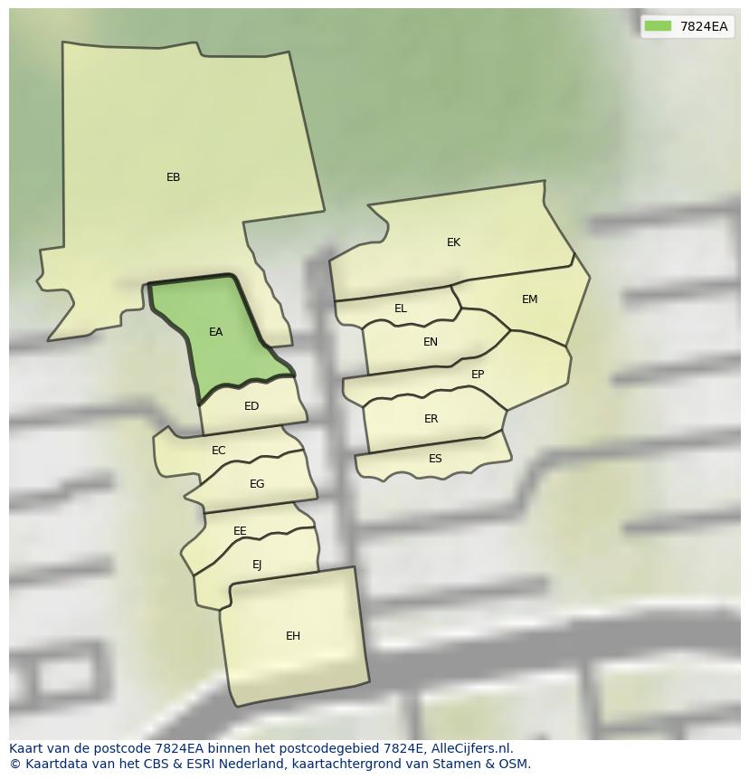 Afbeelding van het postcodegebied 7824 EA op de kaart.