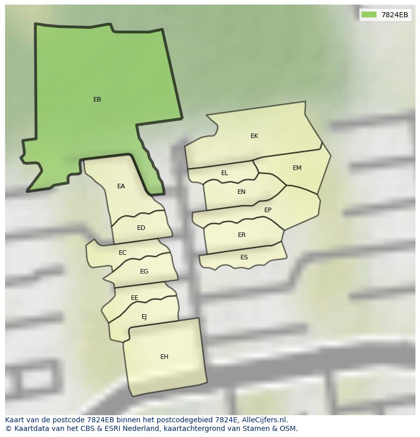 Afbeelding van het postcodegebied 7824 EB op de kaart.