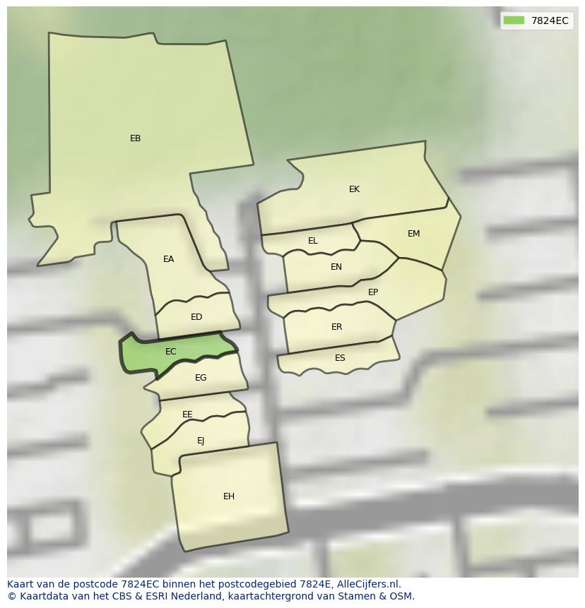 Afbeelding van het postcodegebied 7824 EC op de kaart.