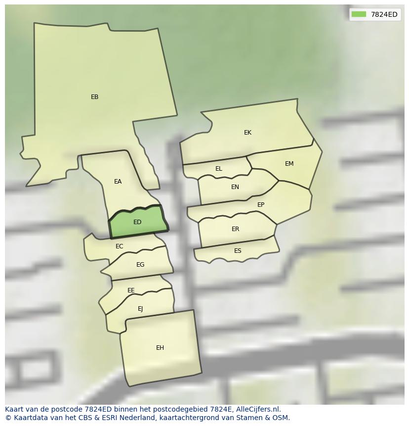 Afbeelding van het postcodegebied 7824 ED op de kaart.