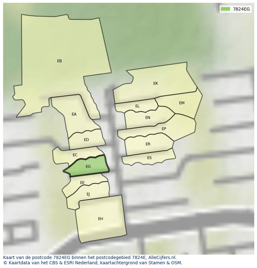 Afbeelding van het postcodegebied 7824 EG op de kaart.