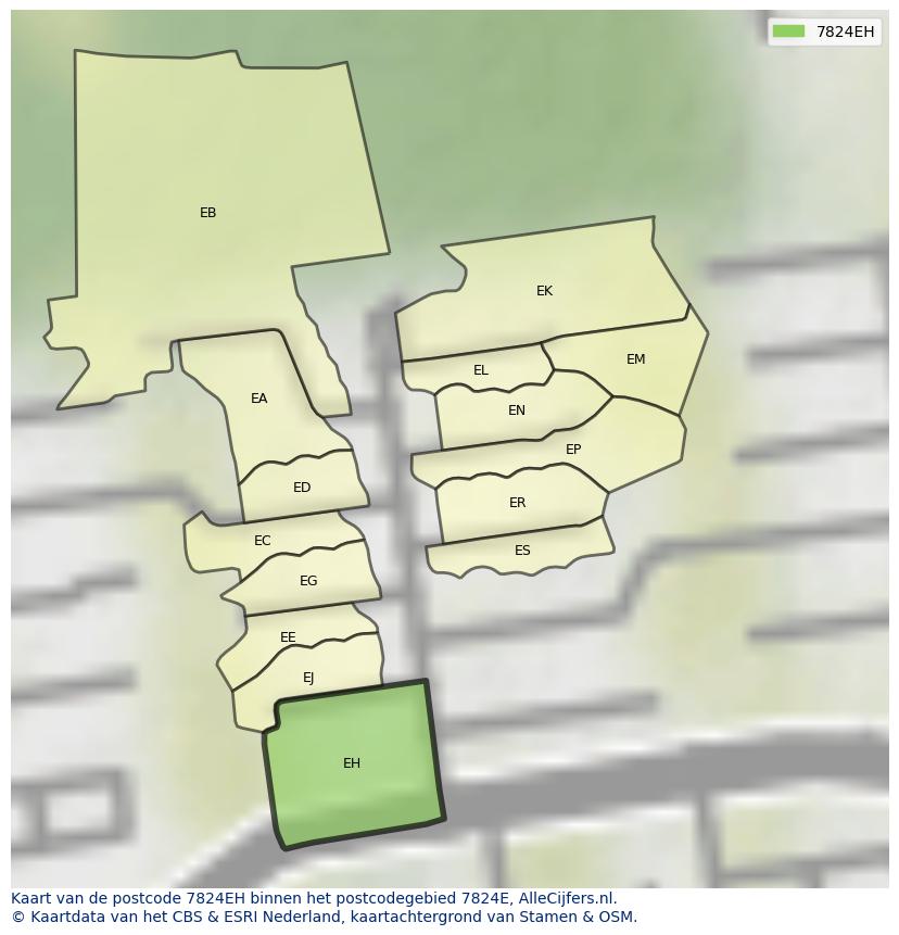 Afbeelding van het postcodegebied 7824 EH op de kaart.
