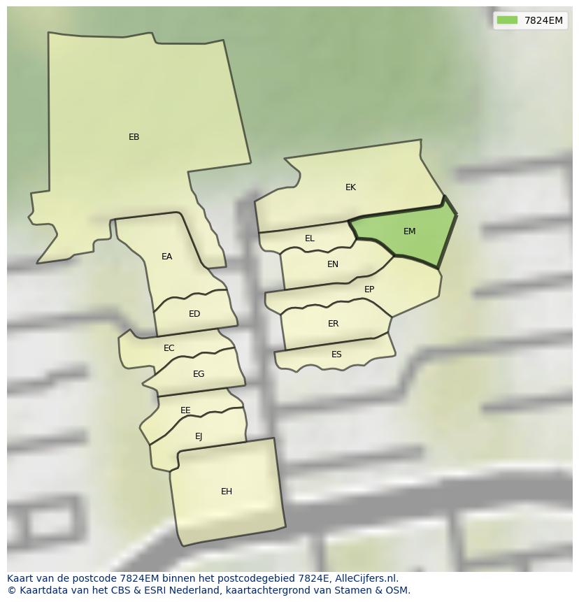 Afbeelding van het postcodegebied 7824 EM op de kaart.