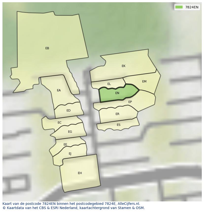 Afbeelding van het postcodegebied 7824 EN op de kaart.