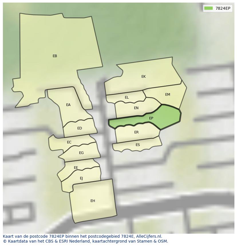 Afbeelding van het postcodegebied 7824 EP op de kaart.