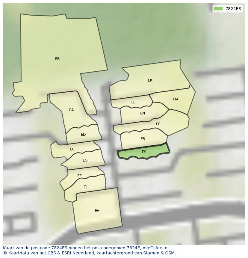 Afbeelding van het postcodegebied 7824 ES op de kaart.