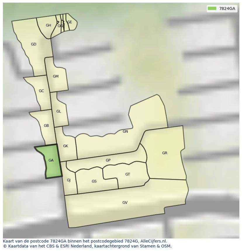 Afbeelding van het postcodegebied 7824 GA op de kaart.