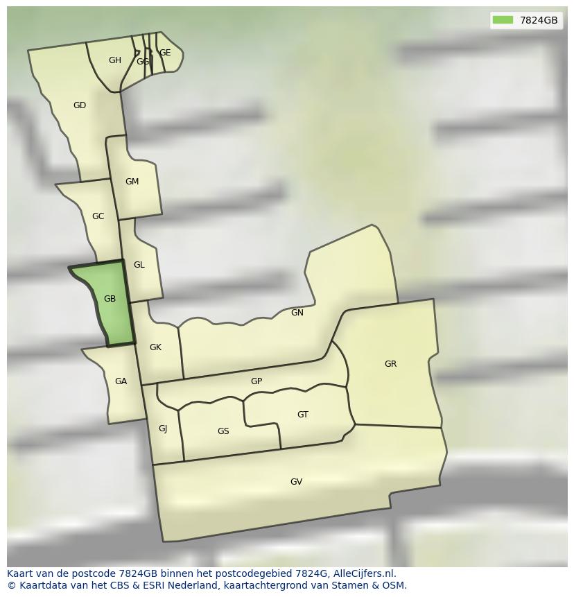 Afbeelding van het postcodegebied 7824 GB op de kaart.