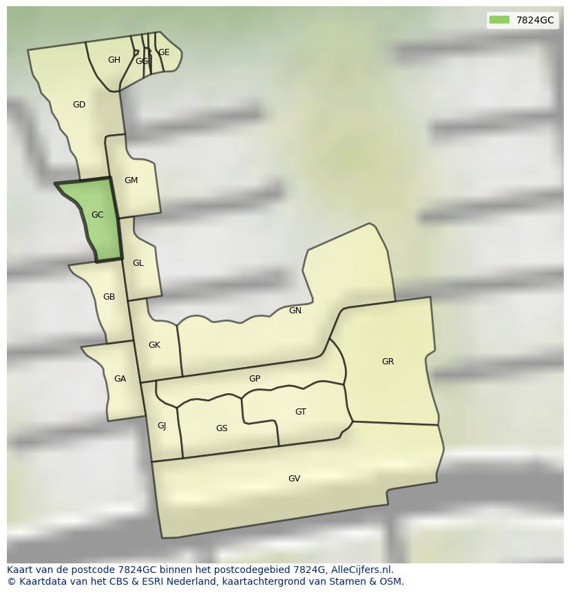 Afbeelding van het postcodegebied 7824 GC op de kaart.