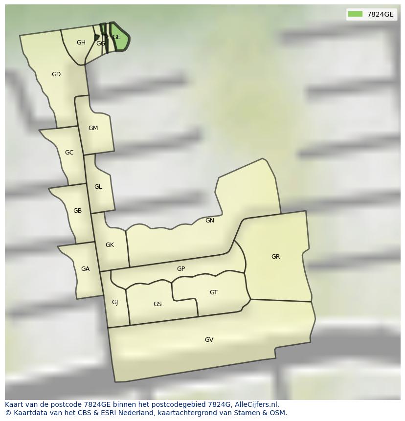 Afbeelding van het postcodegebied 7824 GE op de kaart.