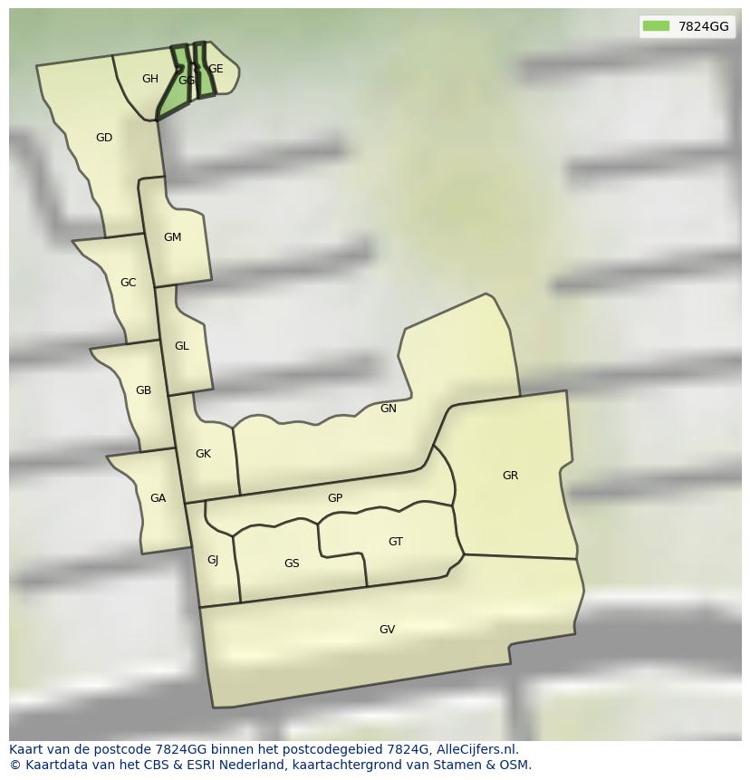 Afbeelding van het postcodegebied 7824 GG op de kaart.