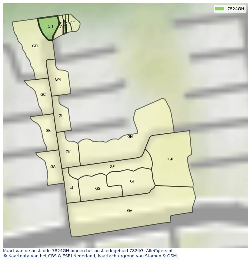 Afbeelding van het postcodegebied 7824 GH op de kaart.